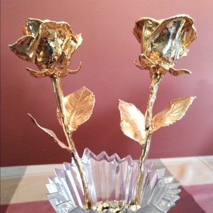 24k gold dipped real rose set